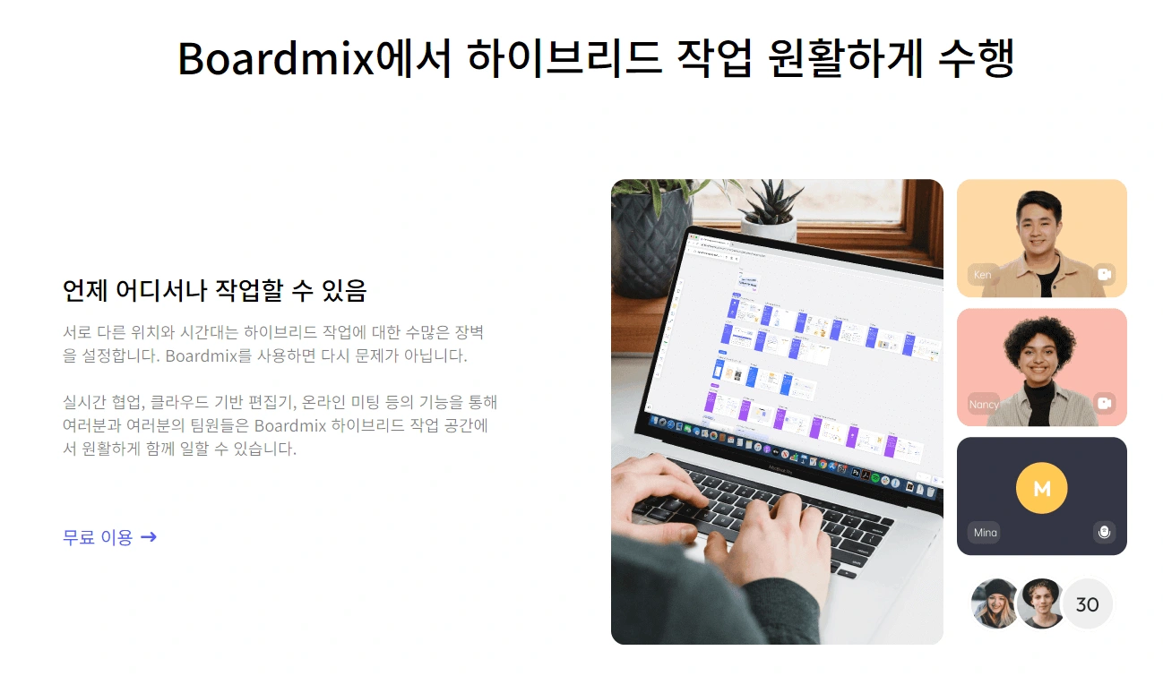 원격으로 Boardmix 보드를 함께 보는 하이브리드 협업 소개