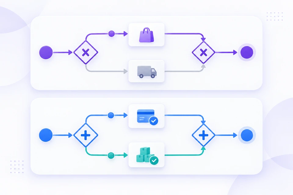 BPMN Exclusive vs. Parallel Gateway: An Order-Check Example