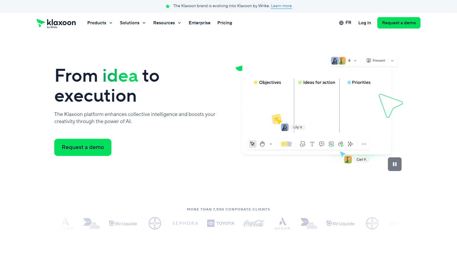 Klaxoon official page showing workshop facilitation and visual collaboration