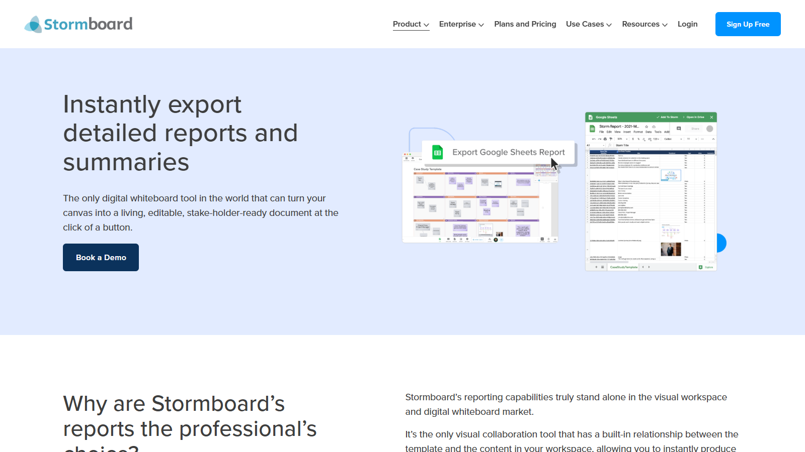 Stormboard official page showing meeting-oriented visual collaboration