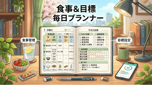 食事管理と目標設定を組み合わせたプランナー